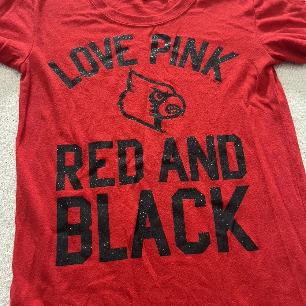 Louisville Cardinals Victoria's Secret Pink Glitter T Shirt XS U Of L‎ Red Black